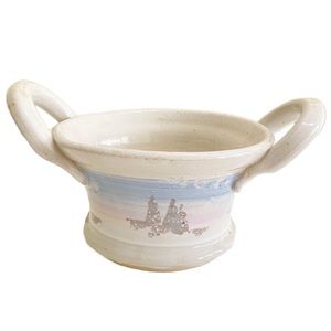 Vintage - Folk Art Pottery Bowl with Handles